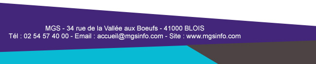 MGS - 34 rue de la Vallée aux Boeufs - 41000 BLOISTél : 02 54 57 40 00 - Email : accueil@mgsinfo.com - Site : www.mgsinfo.com